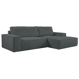 Canapé d'angle convertible en velours côtelé gris - PASCAL MORABITO - AMELIA - Angle droit - Coffre de rangement pas cher