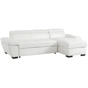 VENTE-UNIQUE Canapé d'angle convertible en cuir JONOVA - Blanc - Angle droit pas cher