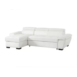 VENTE-UNIQUE Canapé d'angle convertible en cuir JONOVA - Blanc - Angle gauche - 3 places - Coffre de rangement pas cher