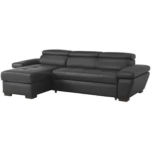 VENTE-UNIQUE Canapé d'angle convertible en cuir JONOVA - Anthracite - Angle gauche pas cher