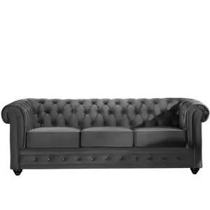 VENTE-UNIQUE Canapé 3 places CHESTERFIELD - Velours anthracite - Classique - Intemporel - Moelleux pas cher
