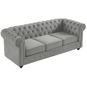 VENTE-UNIQUE Canapé 3 places CHESTERFIELD - Velours gris clair pas cher