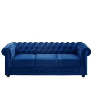 VENTE-UNIQUE Canapé 3 places CHESTERFIELD - Velours bleu roi - Style classique intemporel - Confort moelleux pas cher