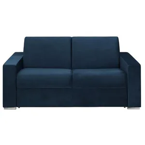 VENTE-UNIQUE Canapé 2 places convertible express en velours CALITO - Bleu nuit - Couchage lattes larges 120 cm - Matelas 14 cm pas cher