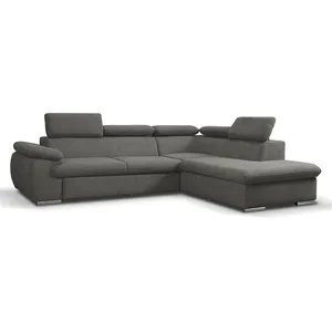 VENTE-UNIQUE Canapé d'angle convertible en tissu avec coffre de rangement FABIEN - Anthracite - Angle droit
