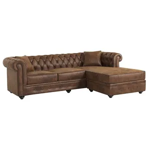 VENTE-UNIQUE Canapé d'angle chesterfield réversible TOLEDO en microfibre vieillie - Marron pas cher