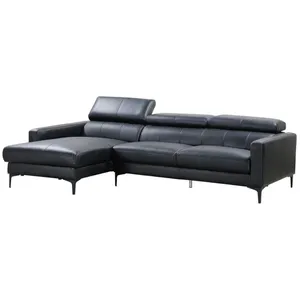VENTE-UNIQUE Canapé d'angle en cuir de buffle FLORENCE - Noir - Angle gauche - 4 places - Fixe - Contemporain - Design pas cher