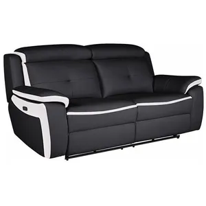 VENTE-UNIQUE Canapé 3 places relax électrique en cuir ANGELIQUE - Noir/blanc pas cher