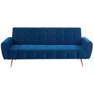 VENTE-UNIQUE Canapé 3 places convertible clic-clac en velours POLANI - Bleu roi pas cher