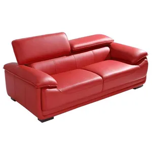 Canapé 3 places en cuir - VENTE-UNIQUE - MACELO - Rouge - Têtières relax - Design contemporain pas cher
