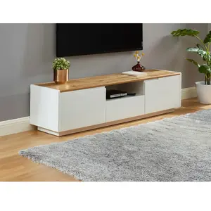 VENTE-UNIQUE Meuble TV AMANI - 2 portes & 1 tiroir - MDF laqué Blanc - Coloris: Blanc et chêne pas cher