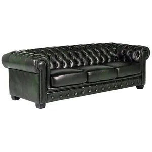 VENTE-UNIQUE Canapé chesterfield 4 places BRENTON 100% cuir de buffle - Vert empire pas cher