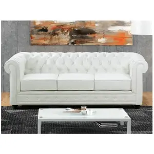 VENTE-UNIQUE Canapé 3 places en simili Chesterfield - Blanc - Style classique intemporel - Confort moelleux pas cher