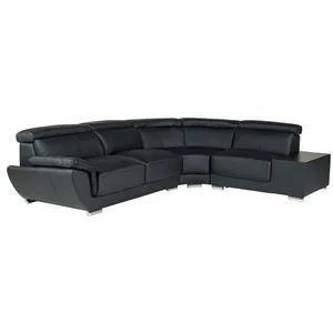 VENTE-UNIQUE Canapé d'angle en cuir NAHIA - Noir - Angle droit - Contemporain - Moelleux - Table basse intégrée pas cher