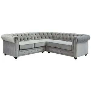 VENTE-UNIQUE Canapé d'angle en velours - CHESTERFIELD - Gris - Réversible - 4 places pas cher