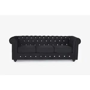 VENTE-UNIQUE Canapé 3 places CHESTERFIELD - velours noir et boutons effet cristal pas cher