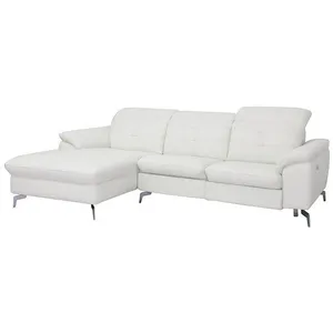Canapé d'angle relax électrique en cuir de buffle LISMORE - Blanc - Angle gauche - Relaxation - VENTE-UNIQUE pas cher