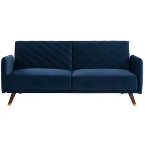 VENTE-UNIQUE Canapé convertible en velours JORIS - Bleu nuit - 3 places - Couchage occasionnel pas cher