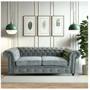 LEQUAIDESAFFAIRES Canapé CHESTERFIELD 3 places / Gris 213x85x72 pas cher