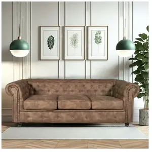 LEQUAIDESAFFAIRES Canapé CHESTERFIELD 3 places / Marron vieilli pas cher
