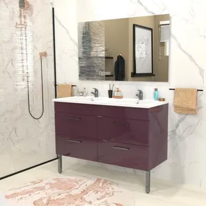 WEBER Salle de bain complète double vasque L 120 cm - Aubergine brillant - REGA pas cher
