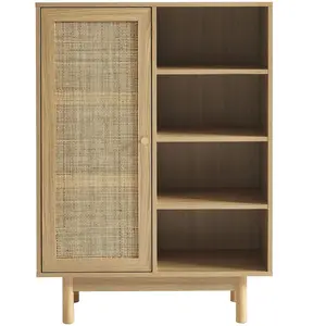 BAÏTA Buffet Helena Effet chêne et cannage rotin 1 Porte 80cm pas cher