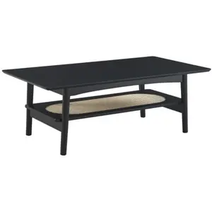 BAÏTA Table Basse Anatole Noir et cannage rotin pas cher