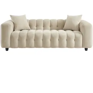 BAITA Canapé droit TOBI en tissu beige fixe 3 places pas cher