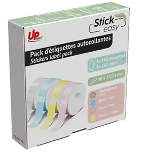UPrint Stick Easy - Adhésif - transparent, rose, bleu, jaune - 14 x 40 mm 720 étiquette(s) boîte - étiquettes - pour Stick Easy UP21 pas cher