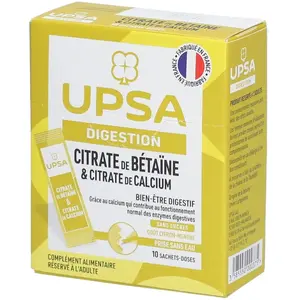 UPSA Citrate de Bétaïne & Citrate de Calcium sans Sucres Bien-Être Digestif 10 sachets pas cher