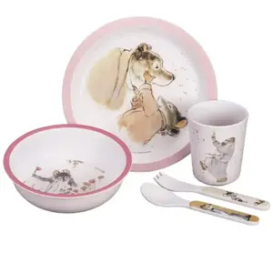 PETIT JOUR - Coffret Cadeau 5 Pièces Pour Enfant 6Mois+ - Mélamine - Sans BPA - Assiette 18cm, Timbale 160ml, Bol 250ml, Set De 2 Couverts 14cm - Lavable Au Lave-Vaisselle - ERNEST ET CÉLESTINE ROSE pas cher