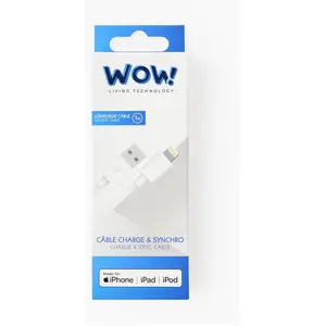 Cable de charge USB Type A vers Lightning 2.4A Wow 1m Blanc pas cher