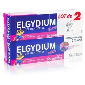 Elgydium dentifrice kids 3/6 ans grenadine lot de 2 x 50mlVendu paratida-sante-discount-fr