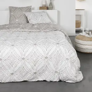 Today Parure De Lit Double En Coton Flanelle À Motifs De Rosaces - Beige - 240 X 260 Cm pas cher