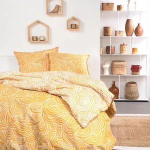 Today Parure De Lit Double "Sunshine" En Coton Imprimé Style Art Déco - Orange Et Blanc - 220 X 240 Cm pas cher