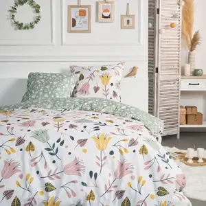 AC-DÉCO Parure De Lit Double En Coton Flanelle Imprimé De Fleurs - Multicolore - 220 X 240 Cm pas cher
