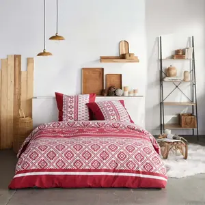Parure de lit imprimé FLANELLE - TODAY - Rouge 260x240cm pas cher