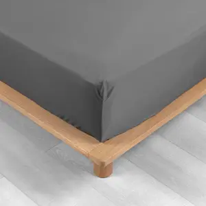 douceur d'intérieur, Drap Housse (90 x 190 cm) Percaline Anthracite, Percale de Coton pas cher