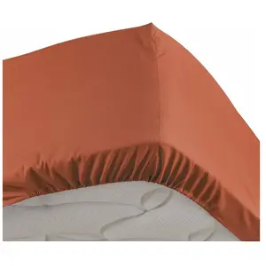 DOUCEUR D'INTÉRIEUR Drap housse 2 personnes 180 x 200 cm percale uni 78 fils bonnet 30 cm Terracotta pas cher