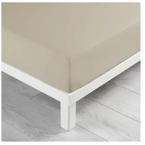 Douceur d'Intérieur Drap housse 2 personnes 140 x 190 x 30 cm Linette coton lavé 57 fils Beige pas cher
