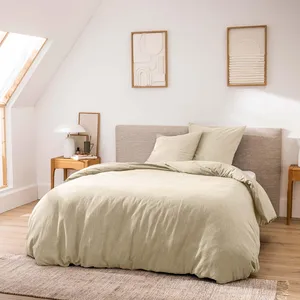 DOUCEUR D'INTERIEUR Parure de lit 3 pièces 240 x 220 cm en fils teints lavés unis   Meline Sable (60 fils) pas cher