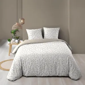 Housse de couette 240 x 220 cm coton 57 fils imprimé VIOLETTE Naturel + 2 taies pas cher