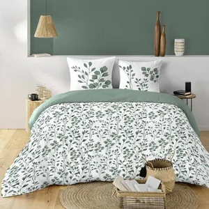 Housse de couette 240 x 220 coton naturel 57 fils MAIWEN Sauge + 2 tai... pas cher