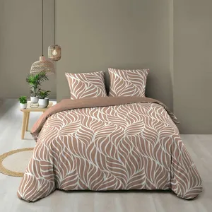 Housse de couette 260 x 240 cm coton 57 fils MORGANE Mocha + 2 taies pas cher
