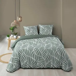Housse de couette 260 x 240 cm coton 57 fils MORGANE Sauge + 2 taies pas cher