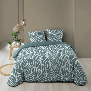 Housse de couette 260 x 240 cm coton 57 fils MORGANE Bleu + 2 taies pas cher