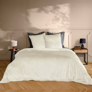 Parure de lit en velours uni Naturel 240x220 cm pas cher