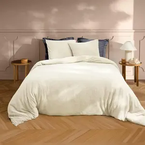 Parure de lit 240 x 220 cm + 2 taies Bouclette Unie HELENA Naturel pas cher