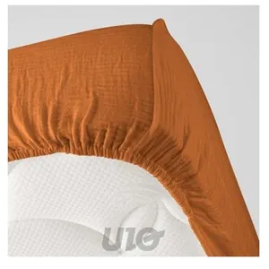 Drap housse - PROMO LINGE - Gaze de coton - 200x160cm - marron pas cher