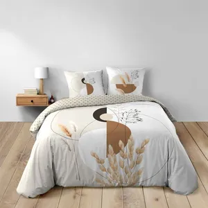 Housse de couette réversible 240x220 cm + 2 taies Coton 42 fils NATACHA pas cher